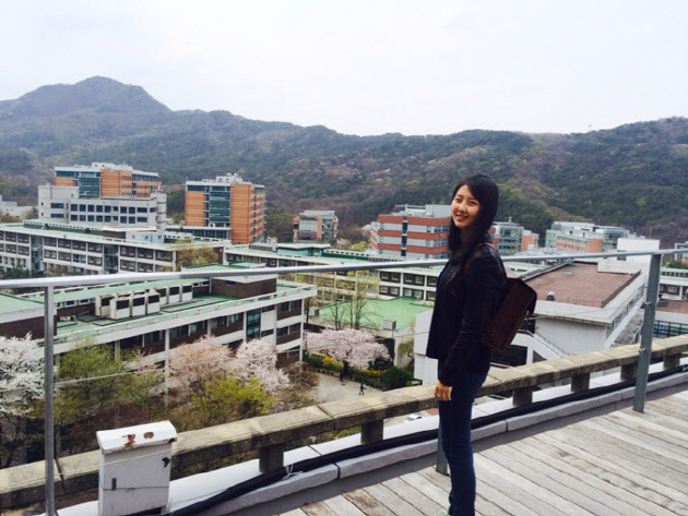 Enjoying the view from the Kwanjeong Library rooftop garden