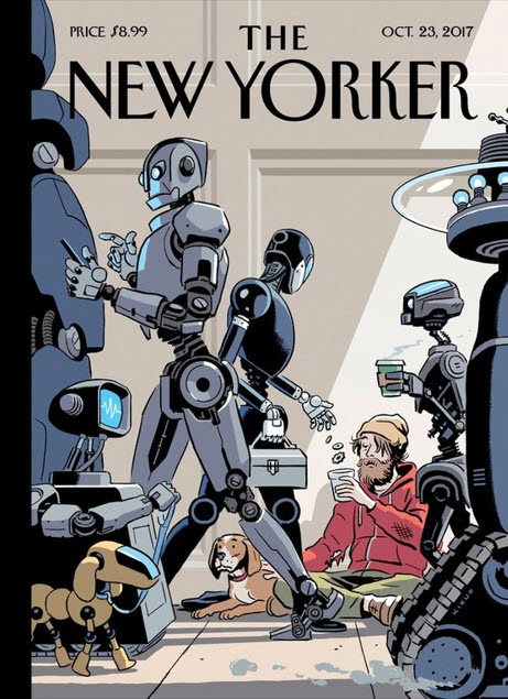 Cover image of the New Yorker illustrates a possible future of AI and human
