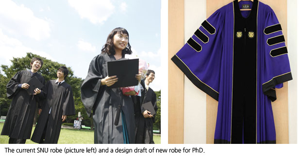The current SNU robe (picture left) and a design draft of new robe for PhD